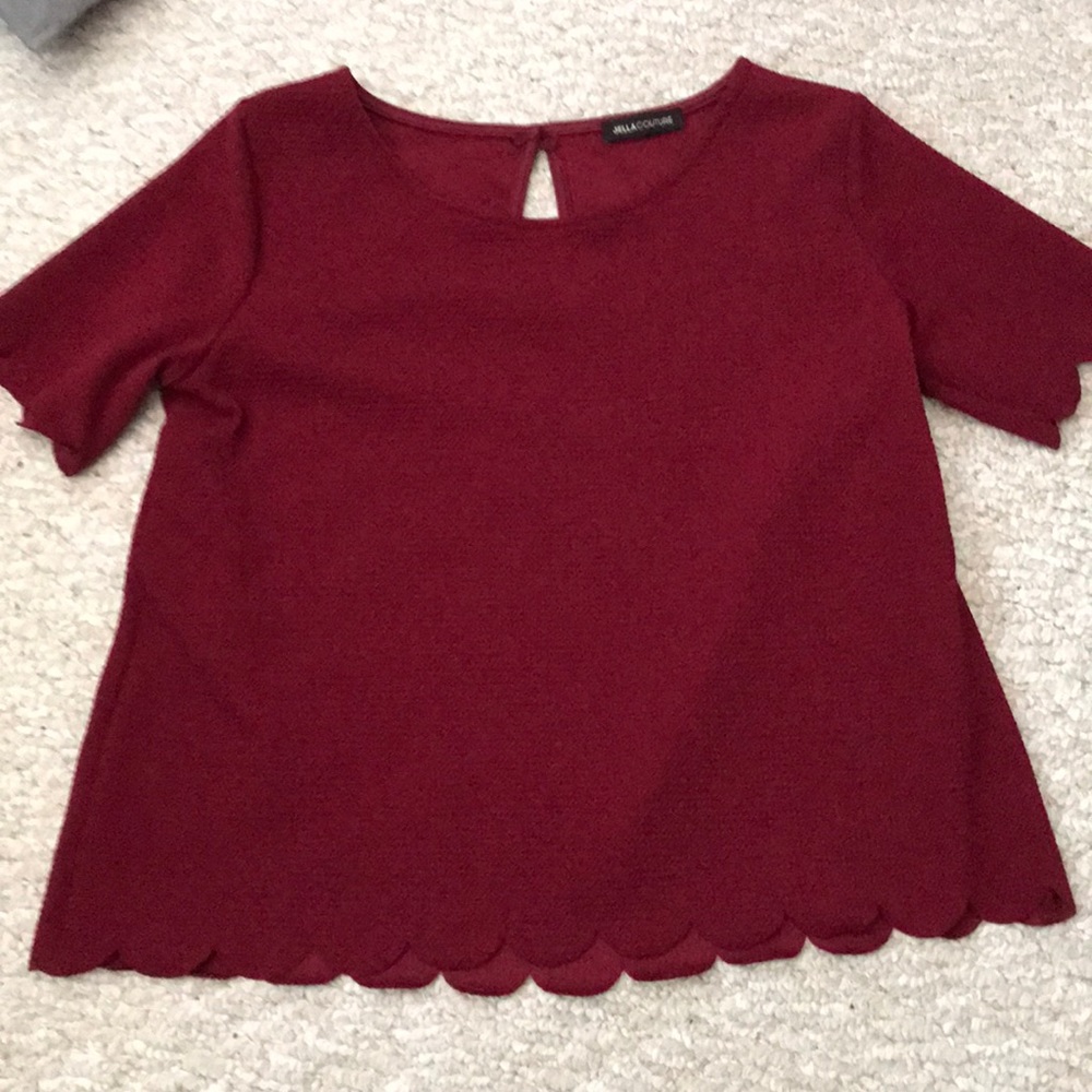 Scalloped Maroon Top
